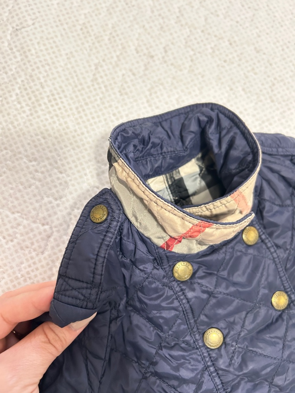 Burberry Girls 2Y Quilted Check Mid-Length Jacket Navy Nova Check Lining - Picture 5 of 11